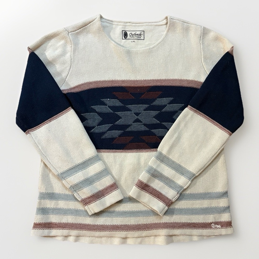 Outback‎ Trading Southwest Sweater Womens Small Alta Blue Red Aztec Large / XL